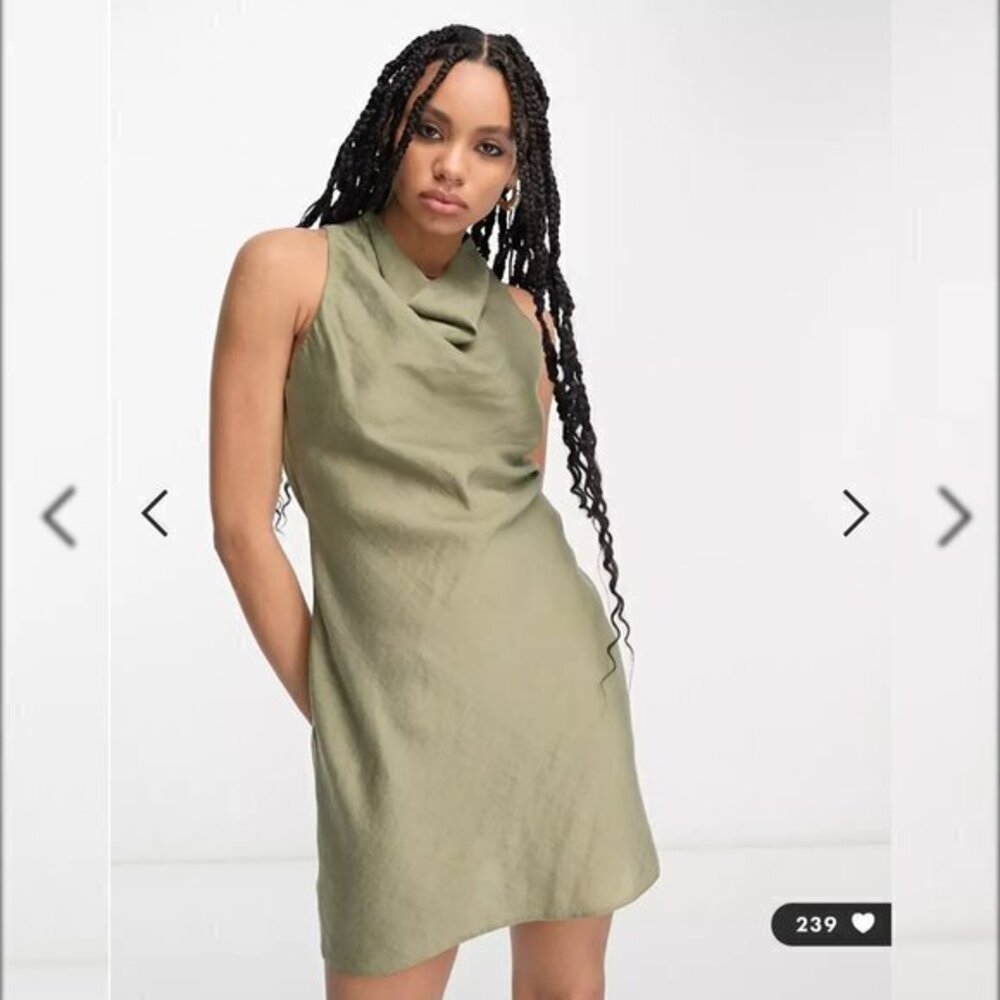 ASOS DESIGN cowl neck sleeveless mini dress in khaki
